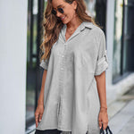 Zeagoo Long Cuffed Sleeve Shirts Button Down V Neck Blouse Loose Fitting Tops
