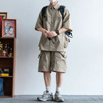Japanese Functional Large Pocket Shirt Casual Loose Overalls Two-piece Set