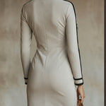 24-Hour-Shipping Gray Faux Suede Mock Neck Mini Dress With Zip Sleeve Detail