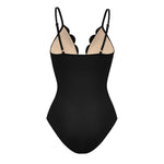 Black Laser Cutting Flower Hollow One Piece Swimsuit and Skirt