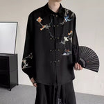 Floral and Bird Embroidered Button-down Shirt