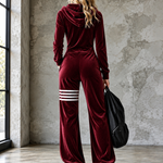 Velvet Hooded Zipper Wide Leg Jumpsuit