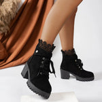 Women's Lace Detail Block Heel Ankle Boots