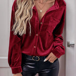 Classic Velvet Collared Button-down Long-sleeved Shirt