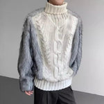 Fur Patchwork Twisted Turtleneck Sweater