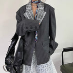 Lace-paneled Collar Striped Casual Suit Jacket