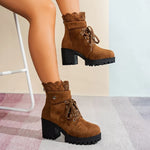 Women's Lace Detail Block Heel Ankle Boots
