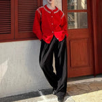 Red Retro Beaded Knit Cardigan
