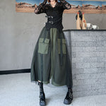 Mesh Stitching Large Pocket Workwear Wide-leg Pants