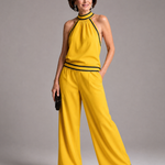 Zephyrine | Contrast Trim Halter Neck Wide Leg Jumpsuit