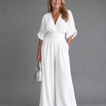Emene | Draped V Neck Wide Leg Relaxed Jumpsuit
