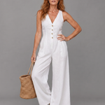 Lyssara | Button Front Sleeveless Wide Leg Relaxed Jumpsuit