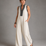 Velmira | Embroidered V Neck Sleeveless Wide Leg Jumpsuit
