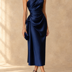 Diane One-Shoulder Ruched Satin Midi Dress