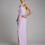 Vaelora | Cross Halter Draped Side Slit Midi Dress