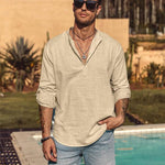 KZZ Men's Cotton Linen  Shirt Long Sleeve Hippie Casual Beach T Shirts Menswear