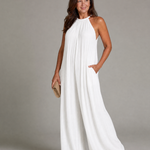 Sylvara | Pleated Halter Neck Wide Leg Relaxed Jumpsuit