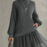 24-Hour-Shipping Gray Mohair And Tulle Panel Maxi Dress