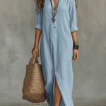 Black Button-Front Bohemian Shirt Maxi Dress