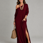 Asterelle | One Shoulder Side Slit Flowing Midi Dress