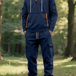KZZ Men's Fall & Winter Hooded Casual Tracksuit Set: featuring a zip-front hooded design, cargo pants with multiple pockets