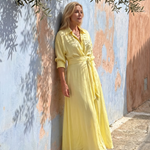 Zelith | Belted Collared Flowing Long Sleeve Midi Dress