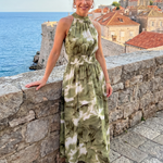 Olivia | Gathered Waist Abstract Print Midi Dress