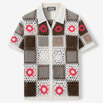 KZZ Men's Retro Ethnic Style Crocheted Lace-up Layered Knit Top