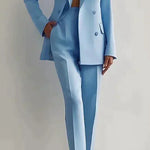 Casual Commuting Solid Color Blazer & High Waist Pants Set
