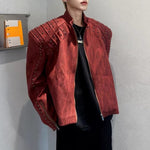 Retro Punk Short Padded Shoulder Leather Jacket