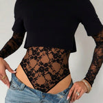 Women's Lace Panel Crop Bodysuit