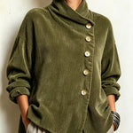 Women's Asymmetric Corduroy Funnel Neck Top