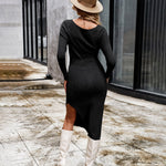Zeagoo Women's Crewneck Slit Striped Ribbed-knit Dress