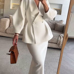 Fashion Solid Color V-Neck Top & Skirt Two-Piece Set