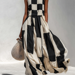 Fashionable Check And Stripe Pattern Sleeveless Maxi Dress
