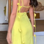 Backless Shoulder Flower Strap Halter Maxi  Dress