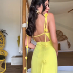 Backless Shoulder Flower Strap Halter Maxi  Dress