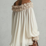 Cream 3D Floral Chiffon Zip Mini Dress