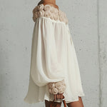 Cream 3D Floral Chiffon Zip Mini Dress