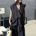 Pleated Loose Irregular Sleeveless Shirt Vest