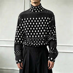 Ink-wash Polka Dot Turtleneck Pleated Base Layer Top