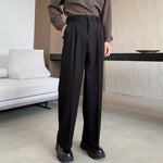 Pleated Straight-leg Woolen Loose Trousers