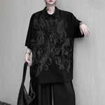Mesh Embroidery Paneled Lapel Shirt