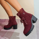 Women's Lace Detail Block Heel Ankle Boots