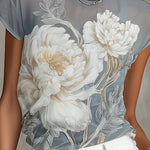 Sheer Blue Floral Print Chiffon Blouse