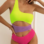Zeagoo Women's Color-Panel Crinkled Cutout One-Piece Swimsuit