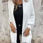 Women's long-sleeved coat with fringes, for everyday wear