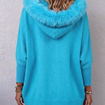 Women's Faux Fur Trim Hooded Knit Jacket