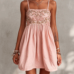 Pink Vintage Embroidered Linen Cotton Mini Cami Dress