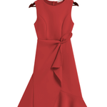 Red Sleeveless Midi Elegant A-line Dress with Waist Twist for Day-to-Night